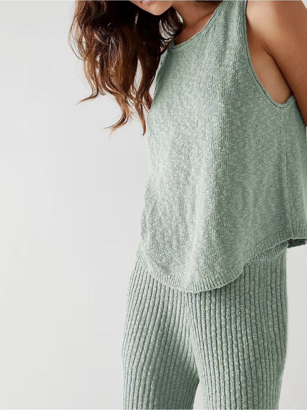 Ribbed Knit Tank & Pant Lounge Set - Sage Green